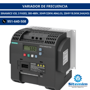 VARIADOR DE FRECUENCIA / SINAMICS V20, 3 FASES, 380-480V, 30HP/22KW,40A(LO), 25HP/18.5KW,34A(HO)
