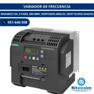 VARIADOR DE FRECUENCIA / SINAMICS V20, 3 FASES, 380-480V, 30HP/22KW,40A(LO), 25HP/18.5KW,34A(HO)