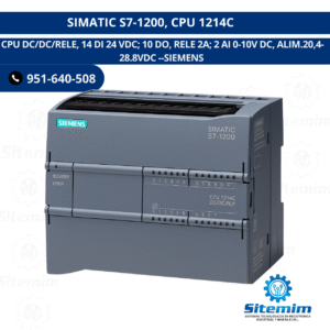 SIMATIC S7-1200, CPU 1214C  CPU DC/DC/RELE, 14 DI 24 VDC; 10 DO, RELE 2A; 2 AI 0-10V DC, ALIM.20,4-28.8VDC SIEMENS