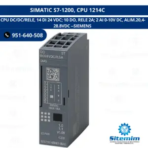 SIMATIC S7-1200, CPU 1214C  CPU DC/DC/RELE, 14 DI 24 VDC; 10 DO, RELE 2A; 2 AI 0-10V DC, ALIM.20,4-28.8VDC --SIEMENS