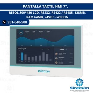 PANTALLA TACTIL HMI 7″, RESOL.800*480 LCD, RS232, RS422 RS485, 128MB, RAM 64MB, 24VDC WECON