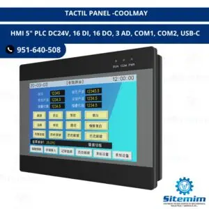 TACTIL PANEL COOLMAY HMI 5" PLC DC24V, 16 DI, 16 DO, 3 AD, COM1, COM2, USB-C